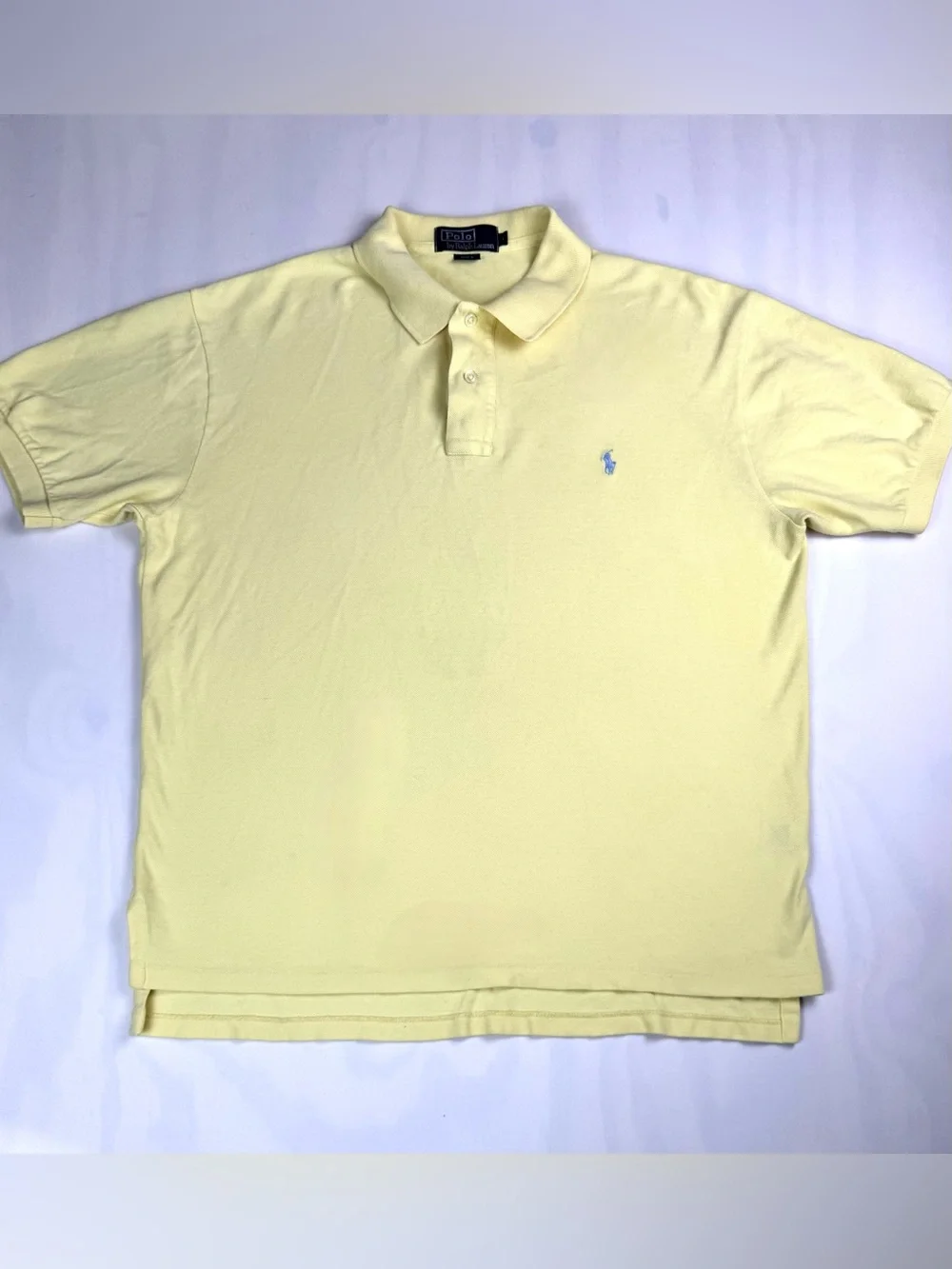 Polo Ralph Lauren Pastel Yellow Polo Shirt Blue Pony Cotton Men Large